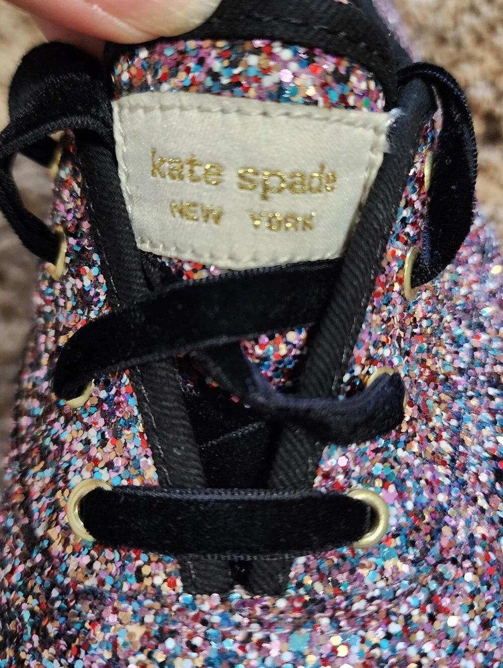 Keds X Kate Spade New York Champion Multicolor Glitter Sneakers Velvet Laces 7.5